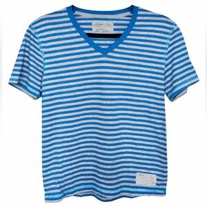Express Men’s Small Blue Gray Striped V-Neck T-Shirt